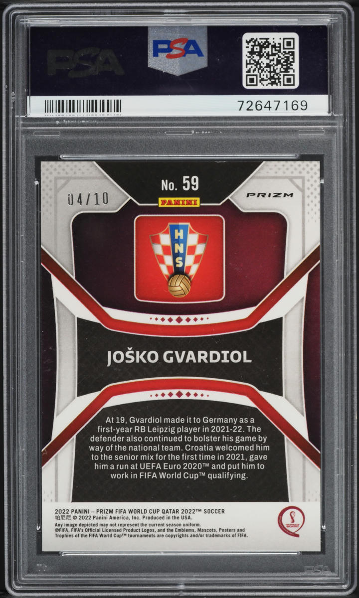2022 Panini Prizm World Cup Qatar Gold Josko Gvardiol ROOKIE /10 #59 PSA 10 GEM