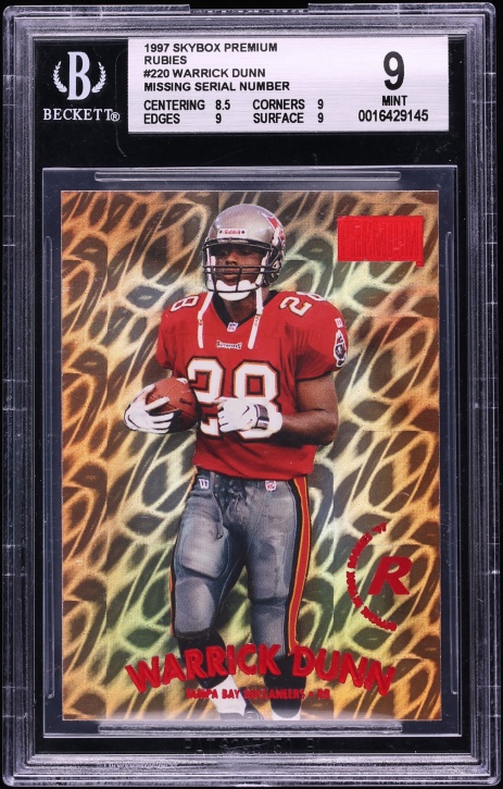 1997 Skybox Premium Rubies Warrick Dunn ROOKIE MISSING SERIAL NUMBER #220 BGS 9 MINT