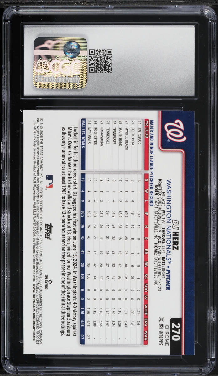 2025 Topps Chrome RayWave Refractor DJ Herz ROOKIE #270 CGC 9 MINT