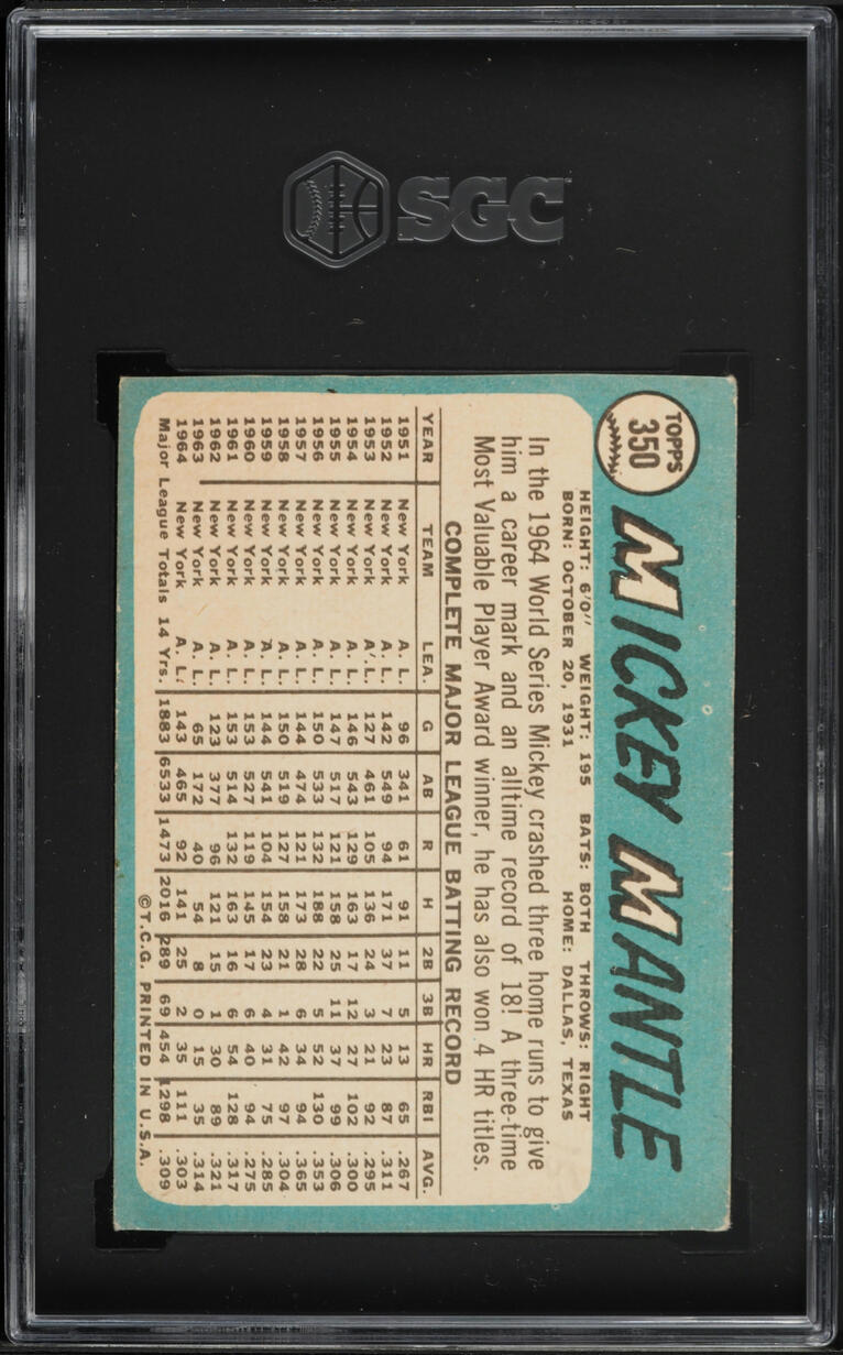1965 Topps Mickey Mantle #350 SGC AUTH