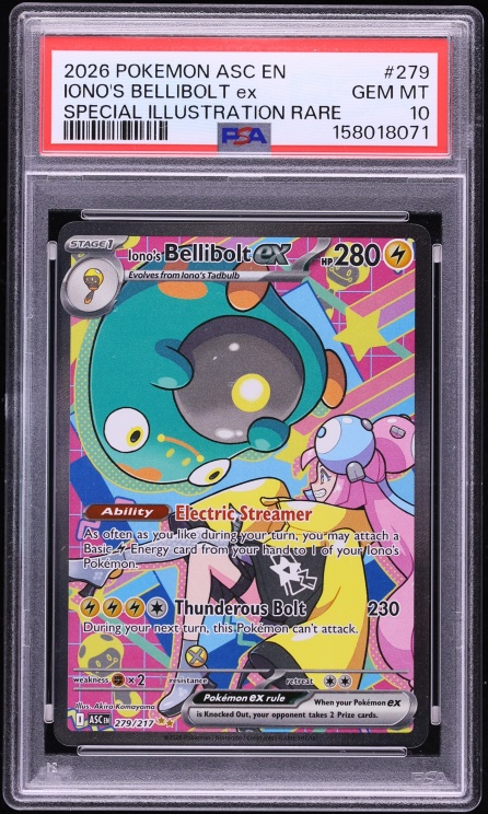 2026 Pokemon Mega Evolution Ascended Heroes SIR Iono's Bellibolt ex #279 PSA 10 GEM MINT