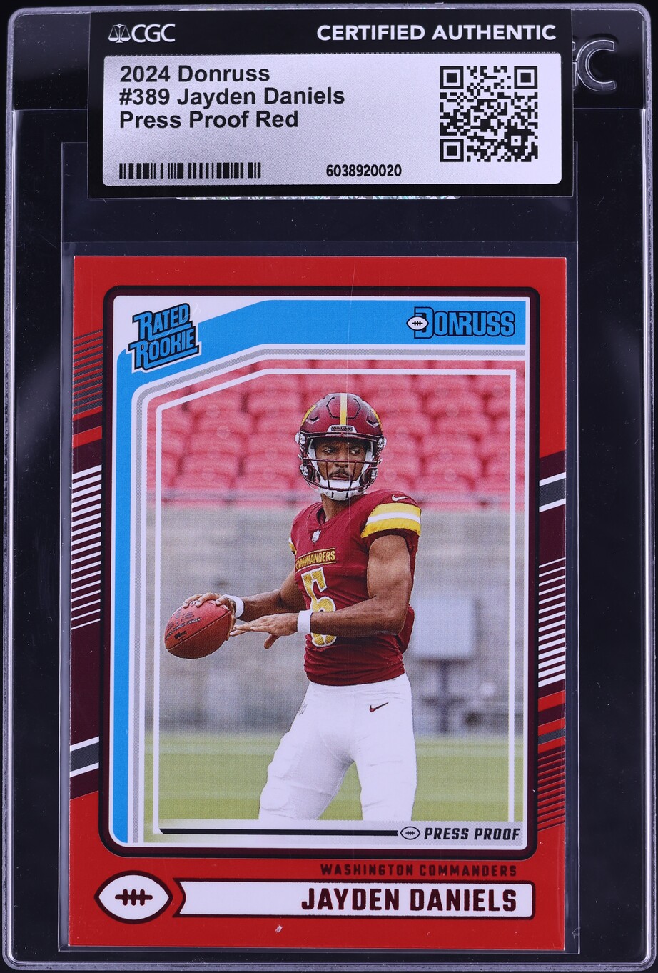 2024 Donruss Press Proof Red Jayden Daniels ROOKIE #389 CGC AUTH
