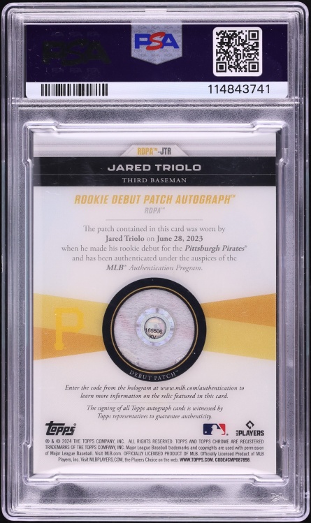 2024 Topps Chrome Update Jared Triolo ROOKIE MLB DEBUT PATCH AUTO DNA 8 1/1 #RDPAJTR PSA 9 MINT