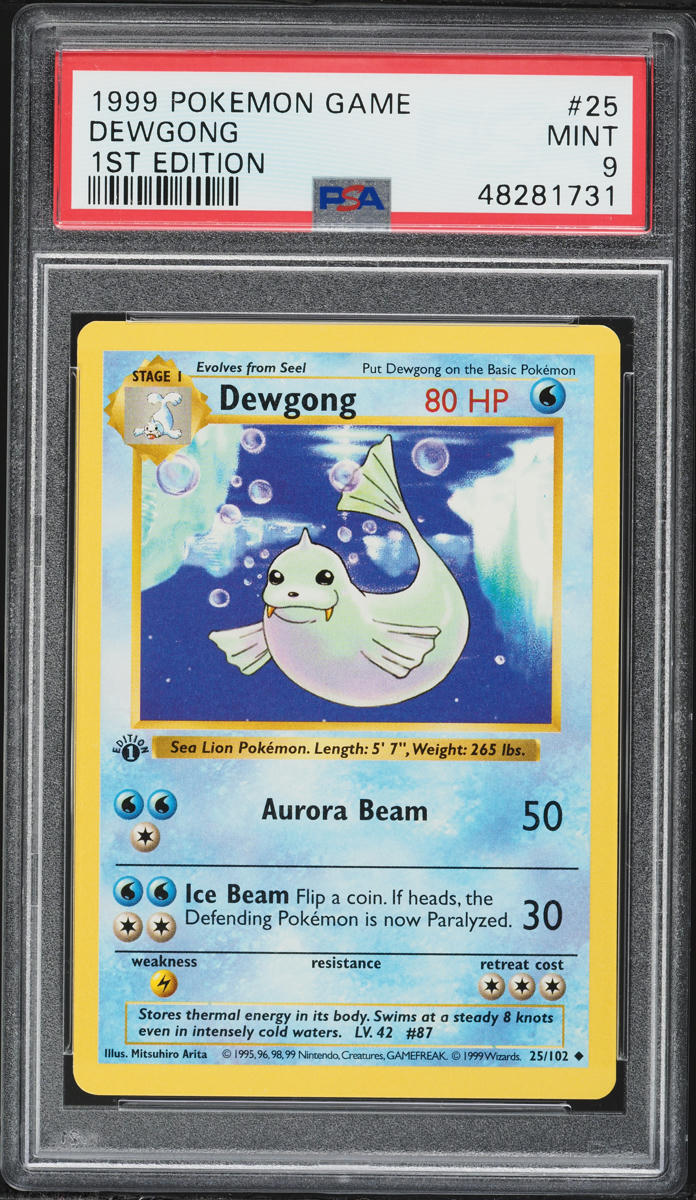 1999 Pokemon Base Set Shadowless 1st Edition Dewgong #25 PSA 9 MINT