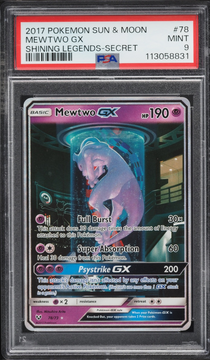 2017 Pokemon Sun & Moon Shining Legends Alt Art Mewtwo GX #78 PSA 9 MINT