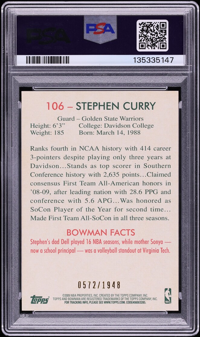 2009 Bowman '48 Blue Stephen Curry ROOKIE /1948 #106 PSA 7 NRMT