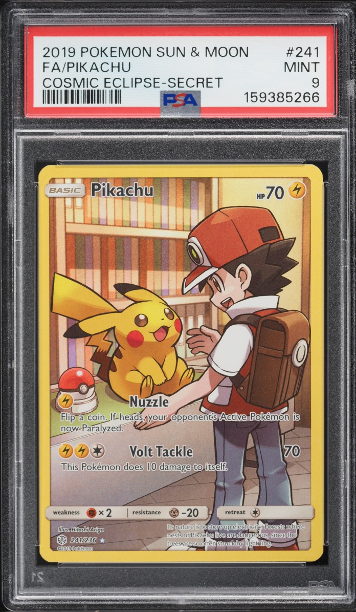 2019 Pokemon Sun & Moon Cosmic Eclipse Full Art Pikachu #241 PSA 9 MINT