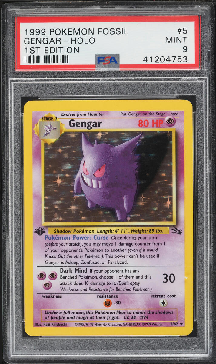 1999 Pokemon Fossil 1st Edition Holo Gengar #5 PSA 9 MINT