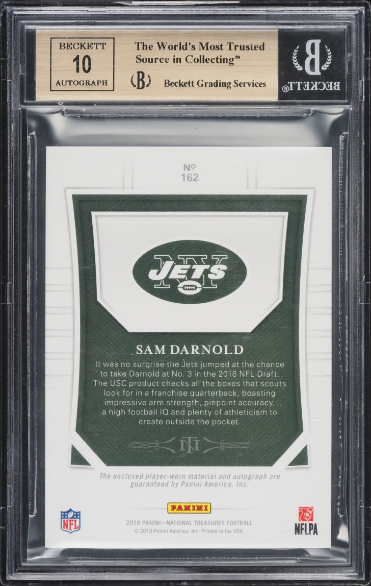2018 National Treasures Sam Darnold ROOKIE PATCH AUTO /99 #162 BGS 9.5 GEM MINT