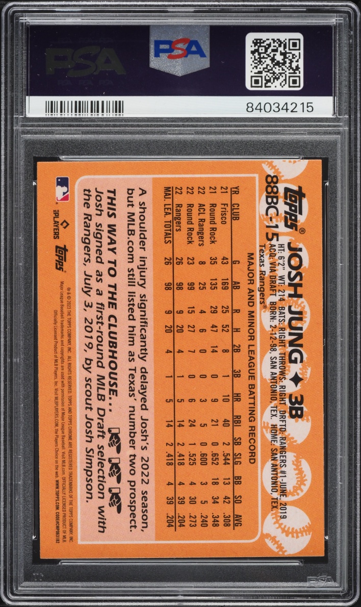 2023 Topps Chrome '88 Josh Jung ROOKIE #88BC15 PSA 10 GEM MINT