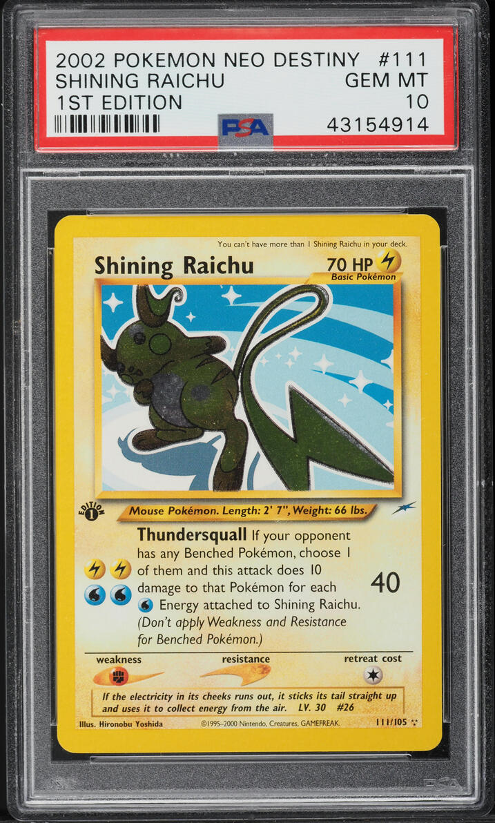 2002 Pokemon Neo Destiny 1st Edition Shining Raichu #111 PSA 10 GEM MINT