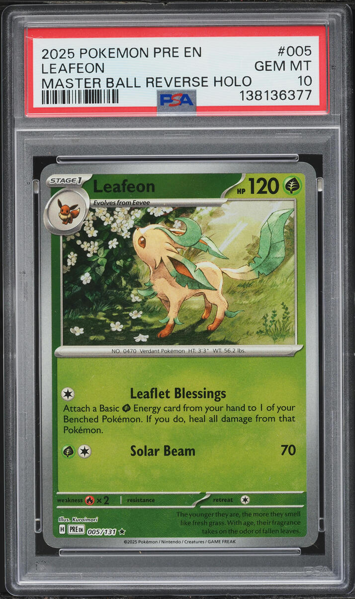 2025 Pokemon Scarlet & Violet Prismatic Evolutions Master Ball Holo Leafeon #5 PSA 10 GEM MINT