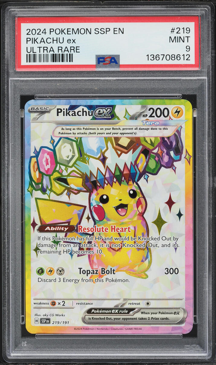 2024 Pokemon Scarlet & Violet Surging Sparks Full Art Pikachu ex #219 PSA 9 MINT