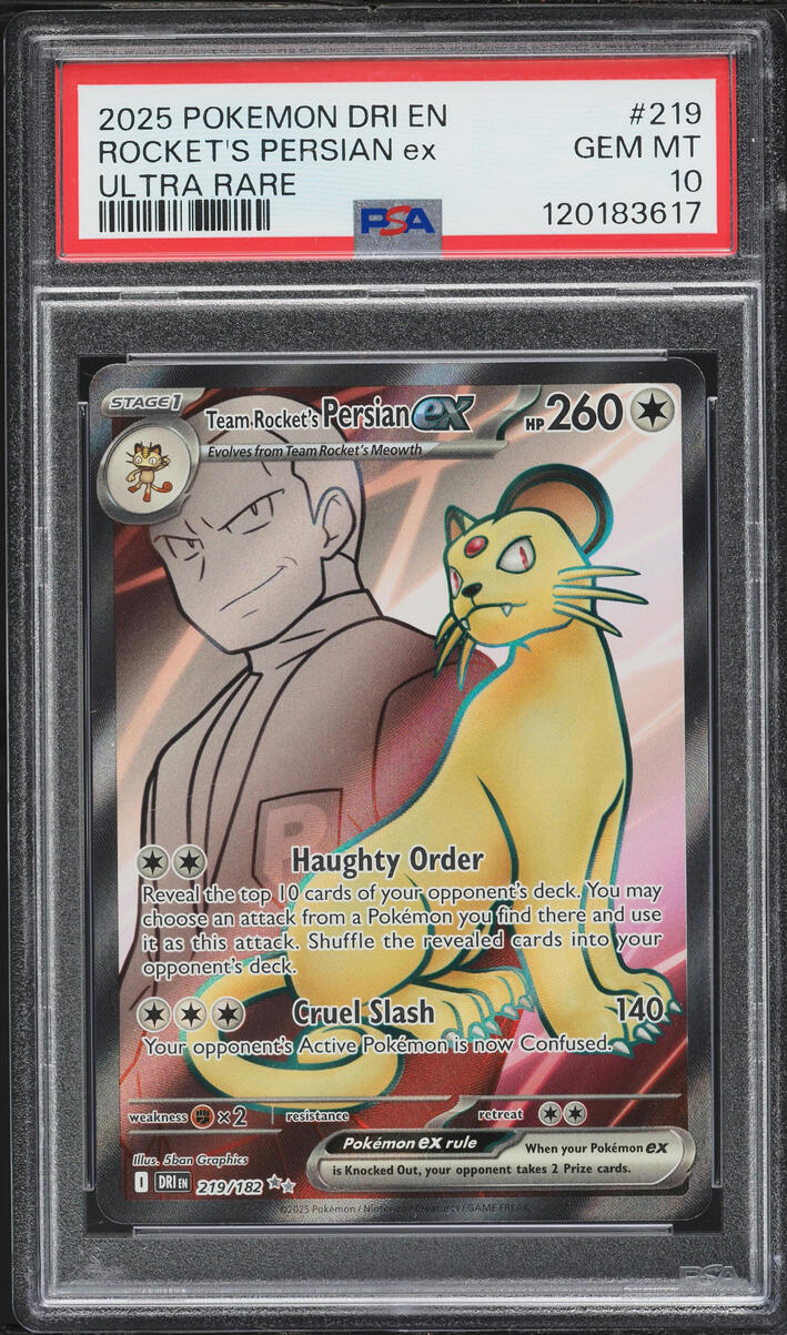 2025 Pokemon SV Destined Rivals Full Art Team Rocket's Persian ex #219 PSA 10 GEM MINT