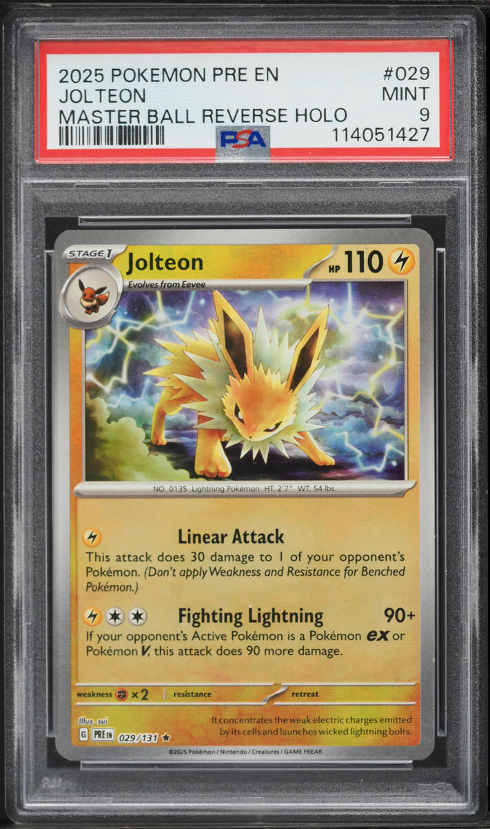 2025 Pokemon Scarlet & Violet Prismatic Evolutions Master Ball Holo Jolteon #29 PSA 9 MINT
