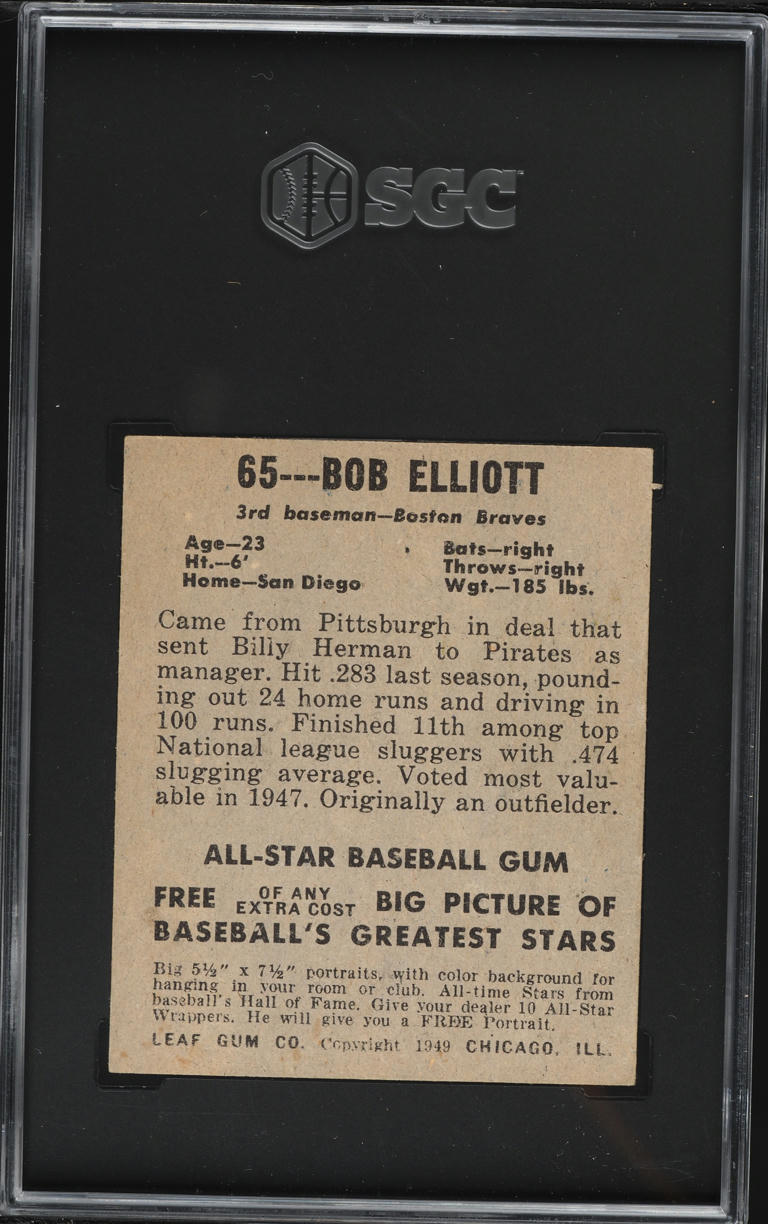 1948 Leaf Gum Bob Elliott #65 SGC 5 EX