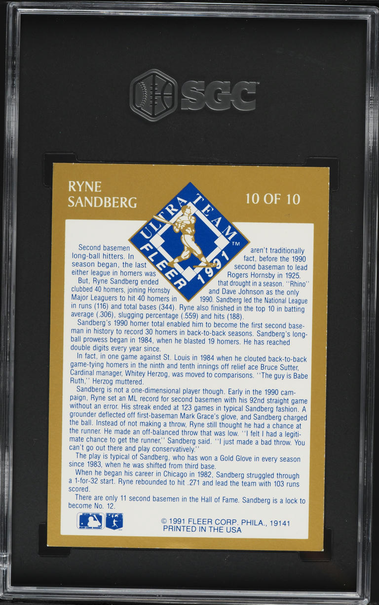 1991 Ultra Team Ryne Sandberg #10 SGC 6 EXMT