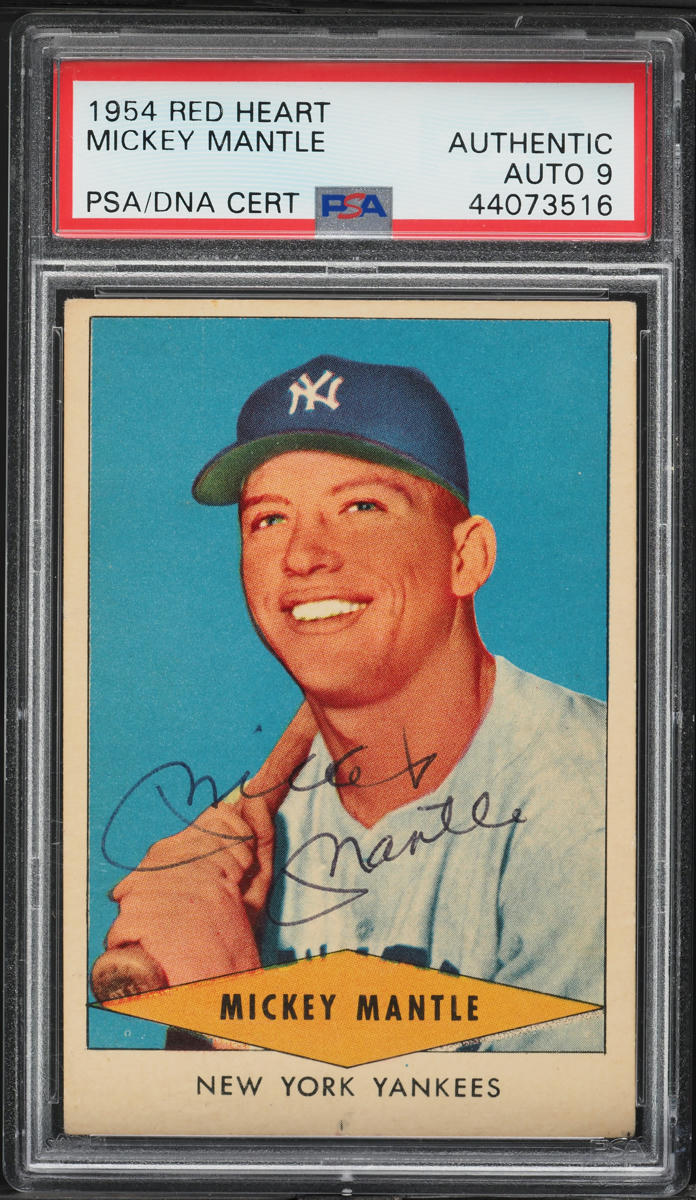 1954 Red Heart Mickey Mantle AUTO DNA 9 PSA AUTH