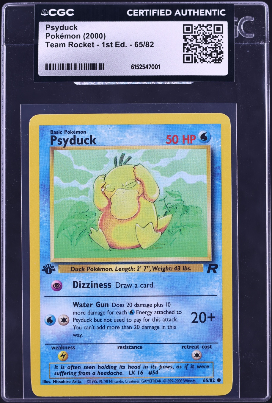 2000 Pokemon Team Rocket 1st Edition Psyduck #65 CGC AUTH