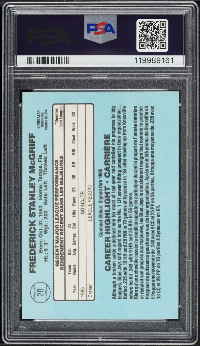 1986 Leaf Fred McGriff ROOKIE #28 PSA 4 VGEX