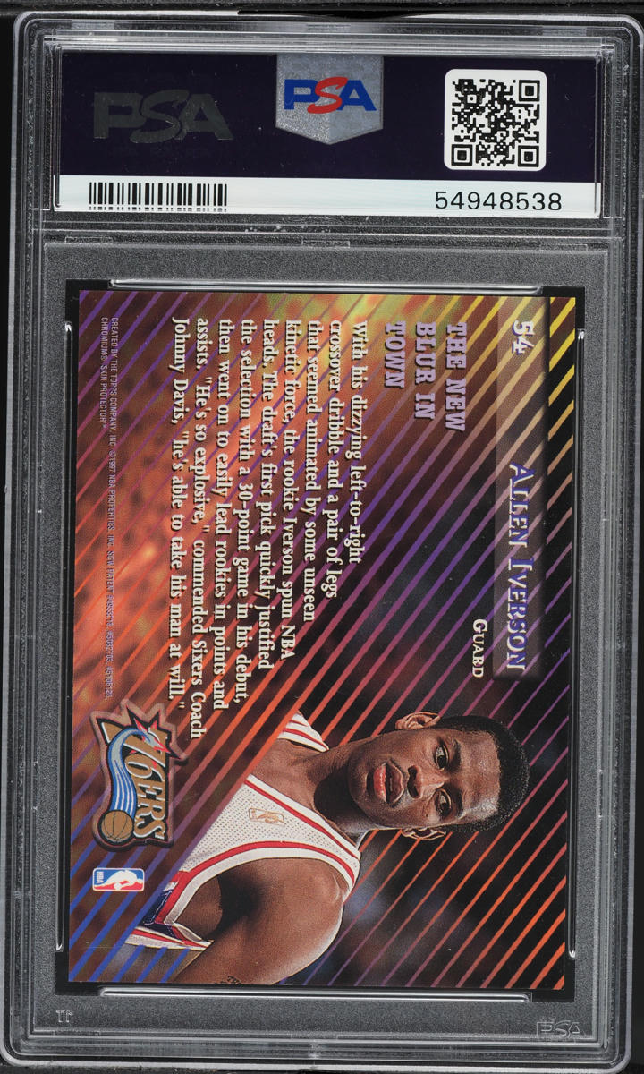 1996 Finest w/ Coating Members Only Allen Iverson ROOKIE #54 PSA 8 NM-MT