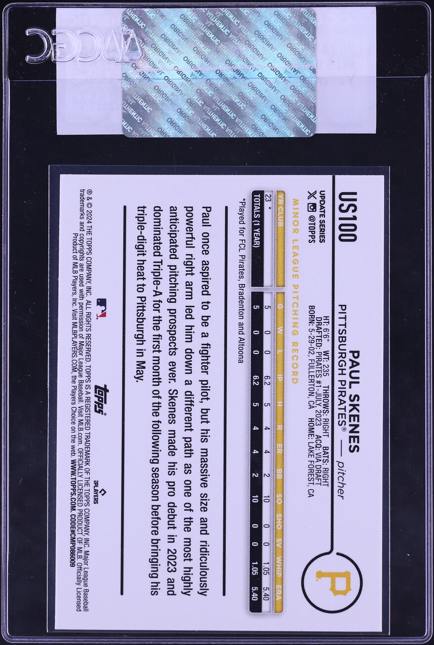 2024 Topps Update Yellow Paul Skenes ROOKIE #US100 CGC AUTH