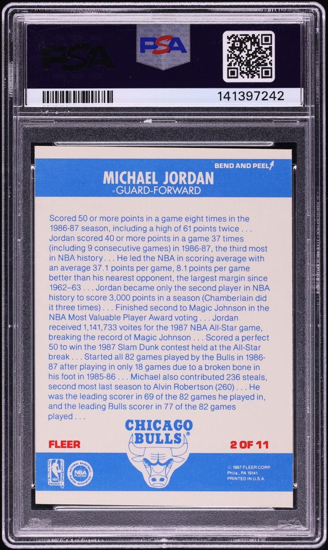 1987 Fleer Sticker Michael Jordan #2 PSA 6 EXMT