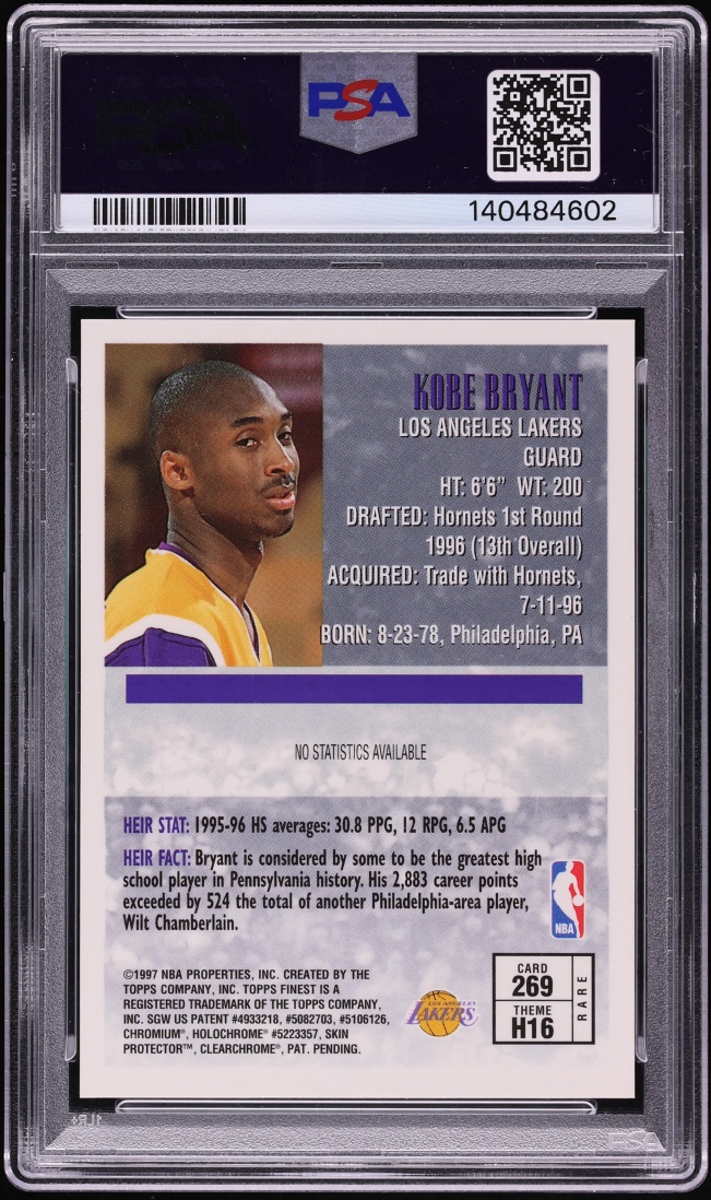1996 Finest Gold Kobe Bryant ROOKIE #269 PSA 9 MINT