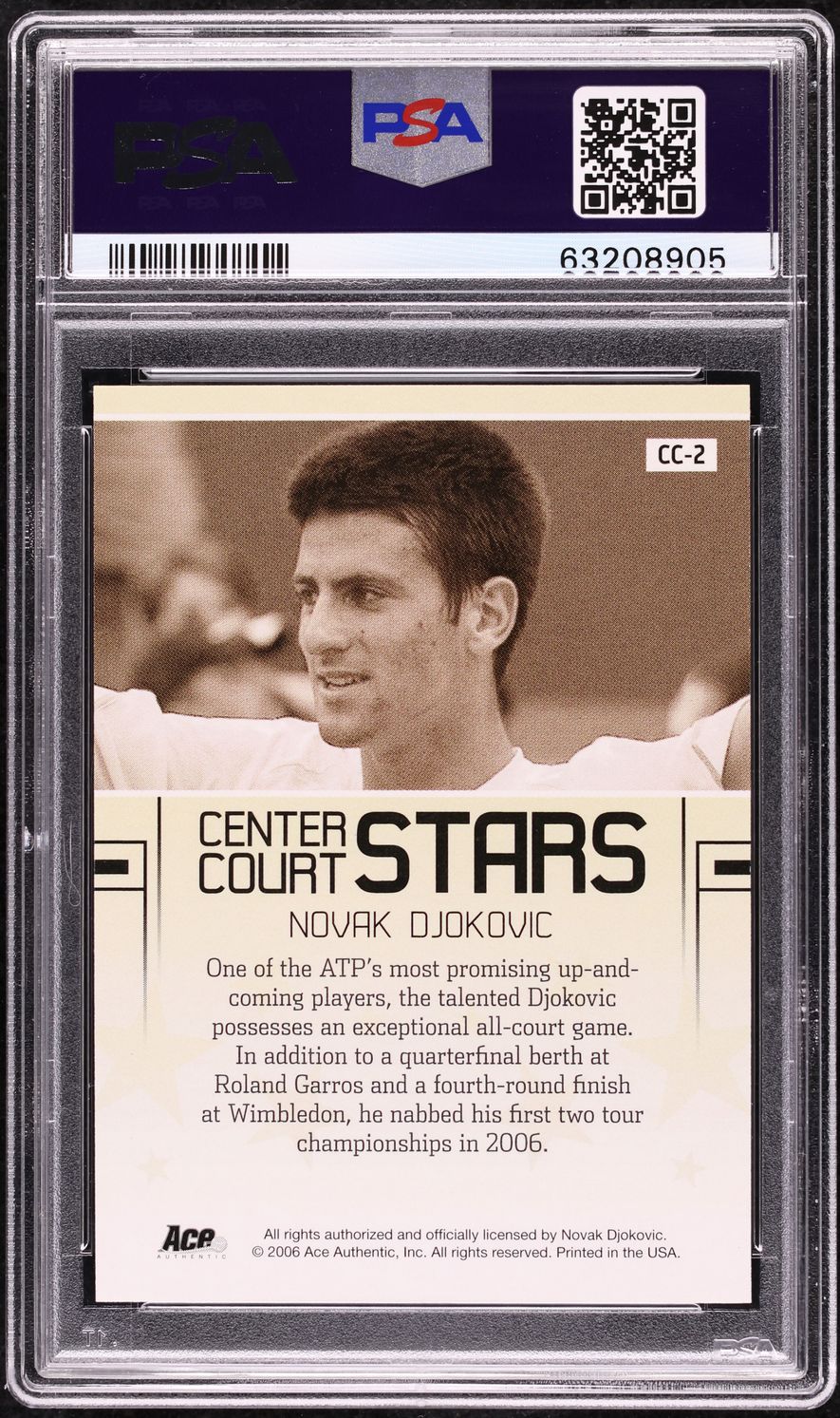 2006 Ace Authentic Center Court Stars Novak Djokovic ROOKIE AUTO #CC-2 PSA 10