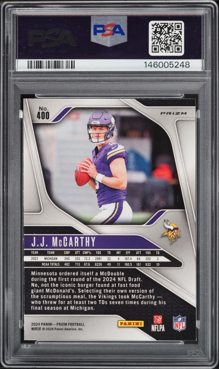 2024 Panini Prizm Red White & Blue J.J. McCarthy ROOKIE #400 PSA 9 MINT