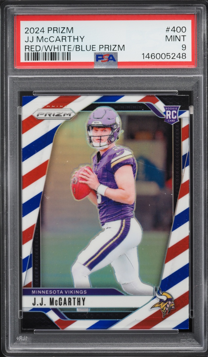 2024 Panini Prizm Red White & Blue J.J. McCarthy ROOKIE #400 PSA 9 MINT