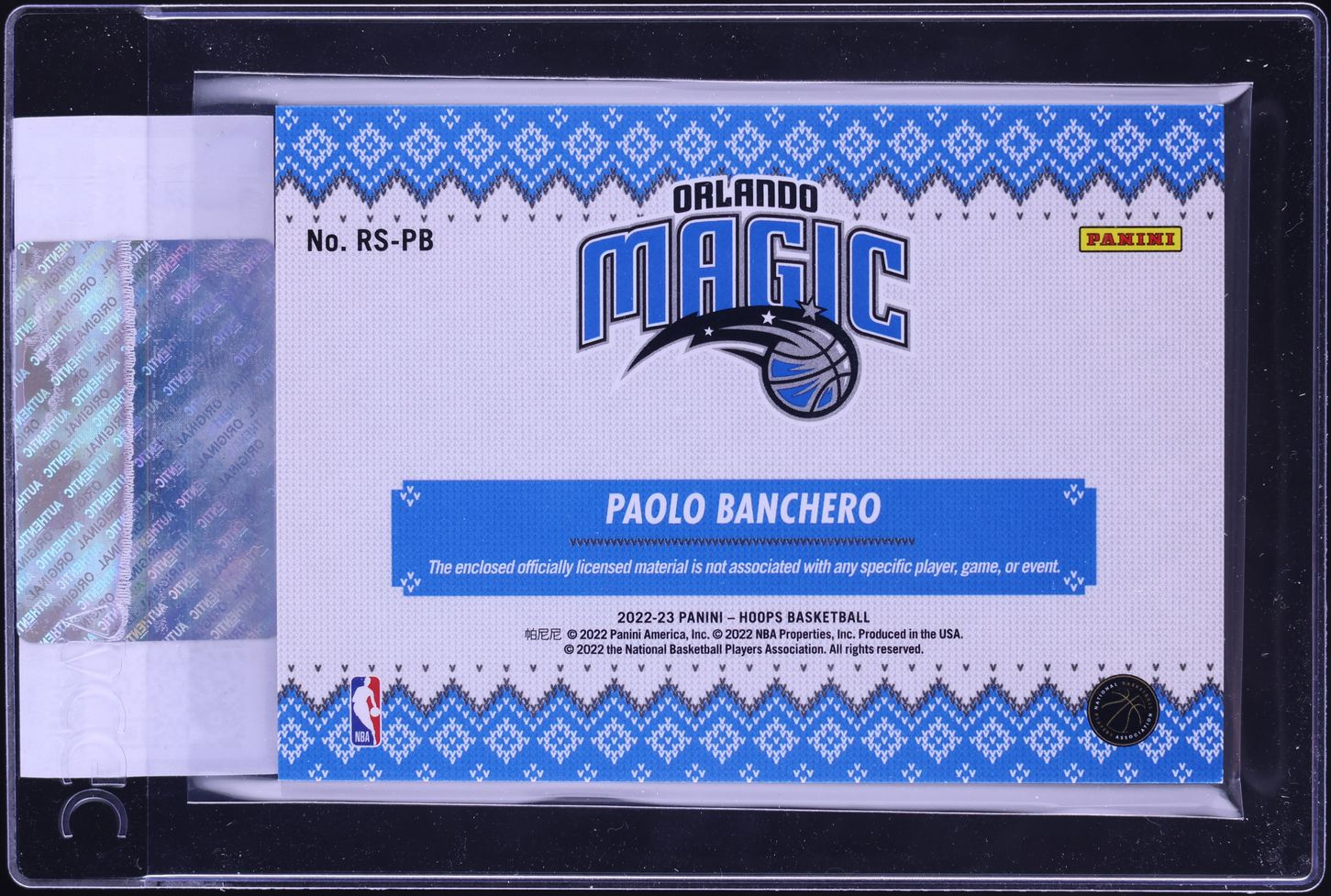 2022 Hoops Rookie Sweaters Paolo Banchero ROOKIE PATCH #RS-PB CGC AUTH