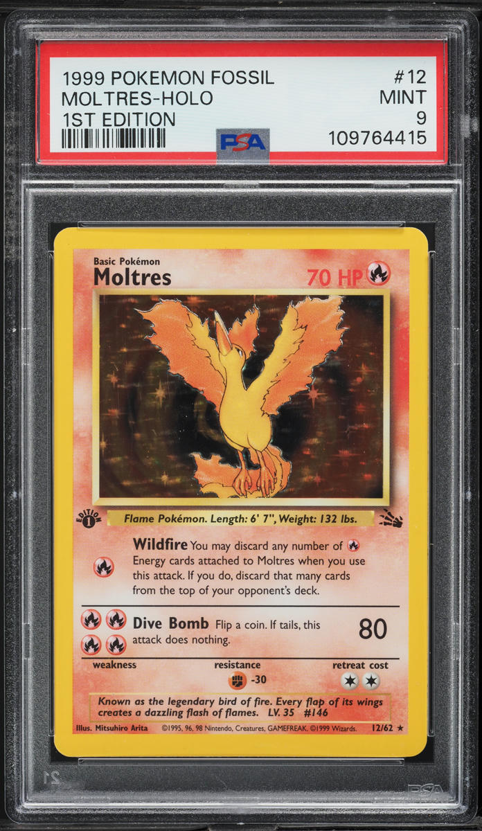 1999 Pokemon Fossil 1st Edition Holo Moltres #12 PSA 9 MINT