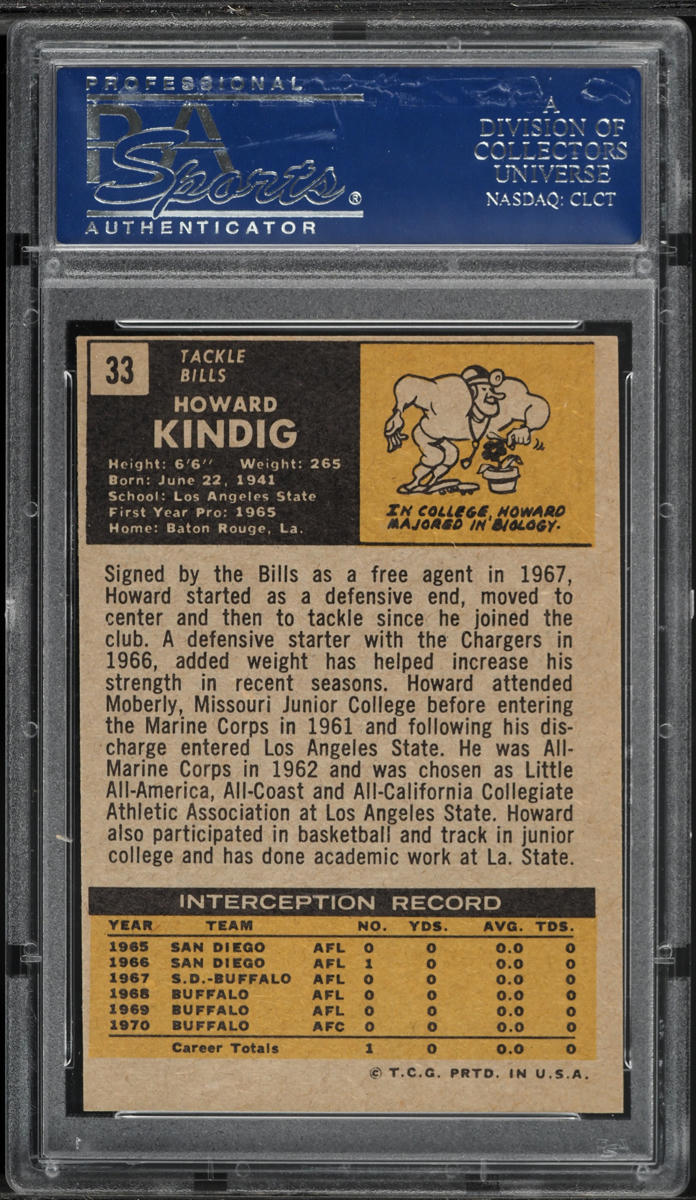 1971 Topps Football Howard Kindig #33 PSA 7 NRMT