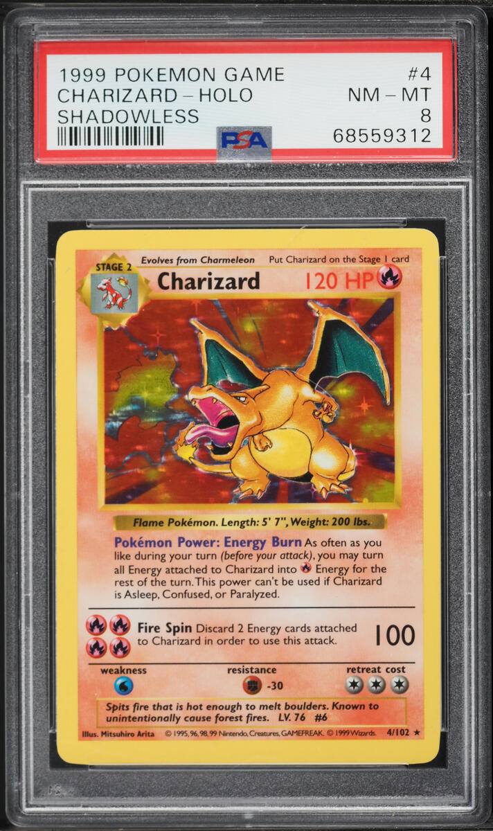 1999 Pokemon Base Set Shadowless Holo Charizard #4 PSA 8 NM-MT