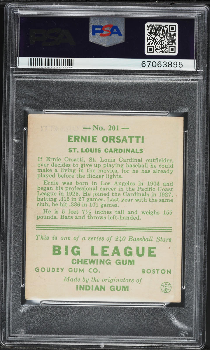1933 Goudey Ernie Orsatti #201 PSA 4 VGEX