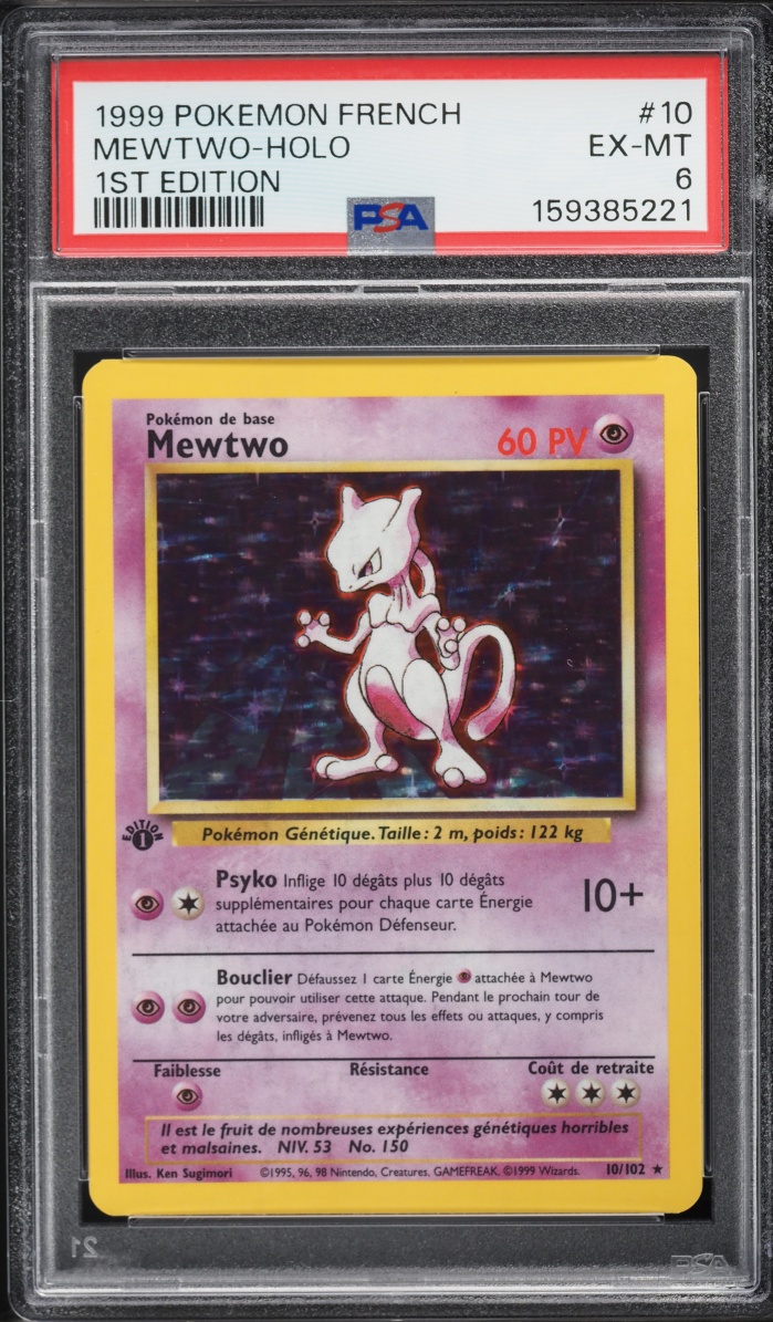 1999 Pokemon French Base Set 1st Edition Holo Mewtwo #10 PSA 6 EXMT