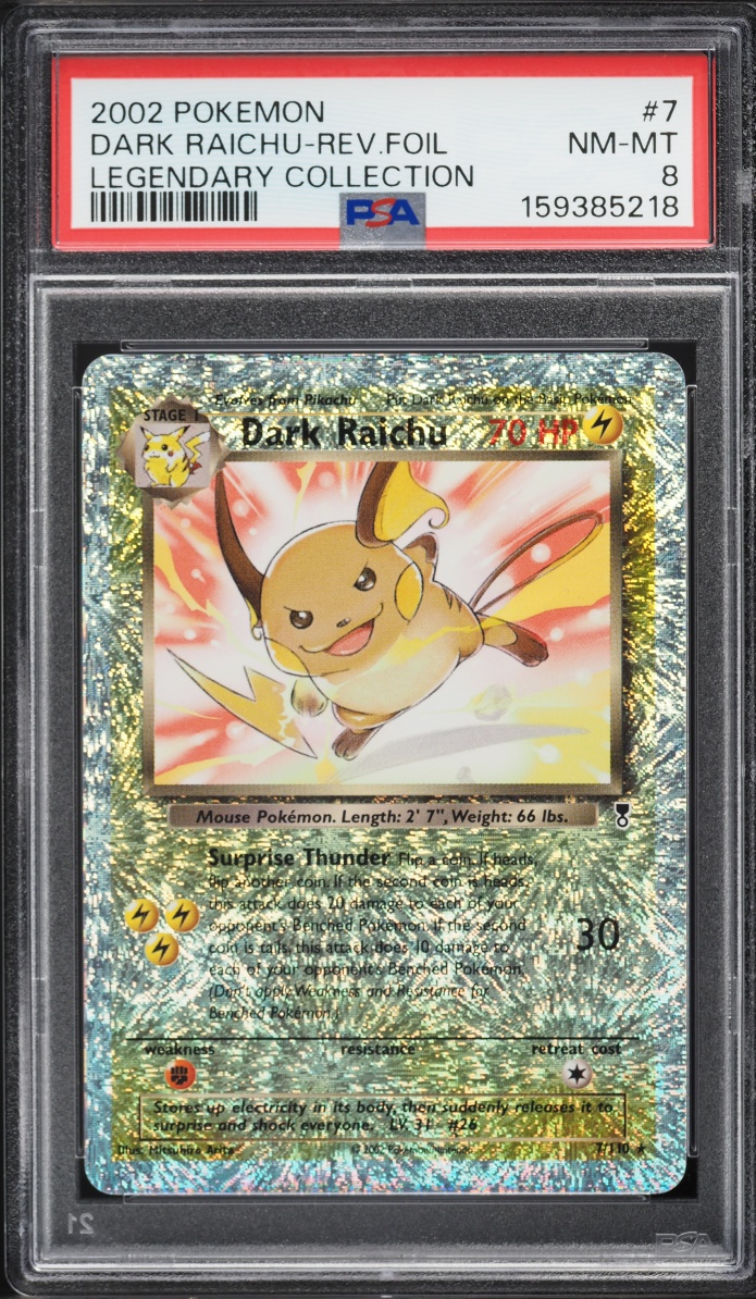 2002 Pokemon Legendary Collection Reverse Holo Dark Raichu #7 PSA 8 NM-MT