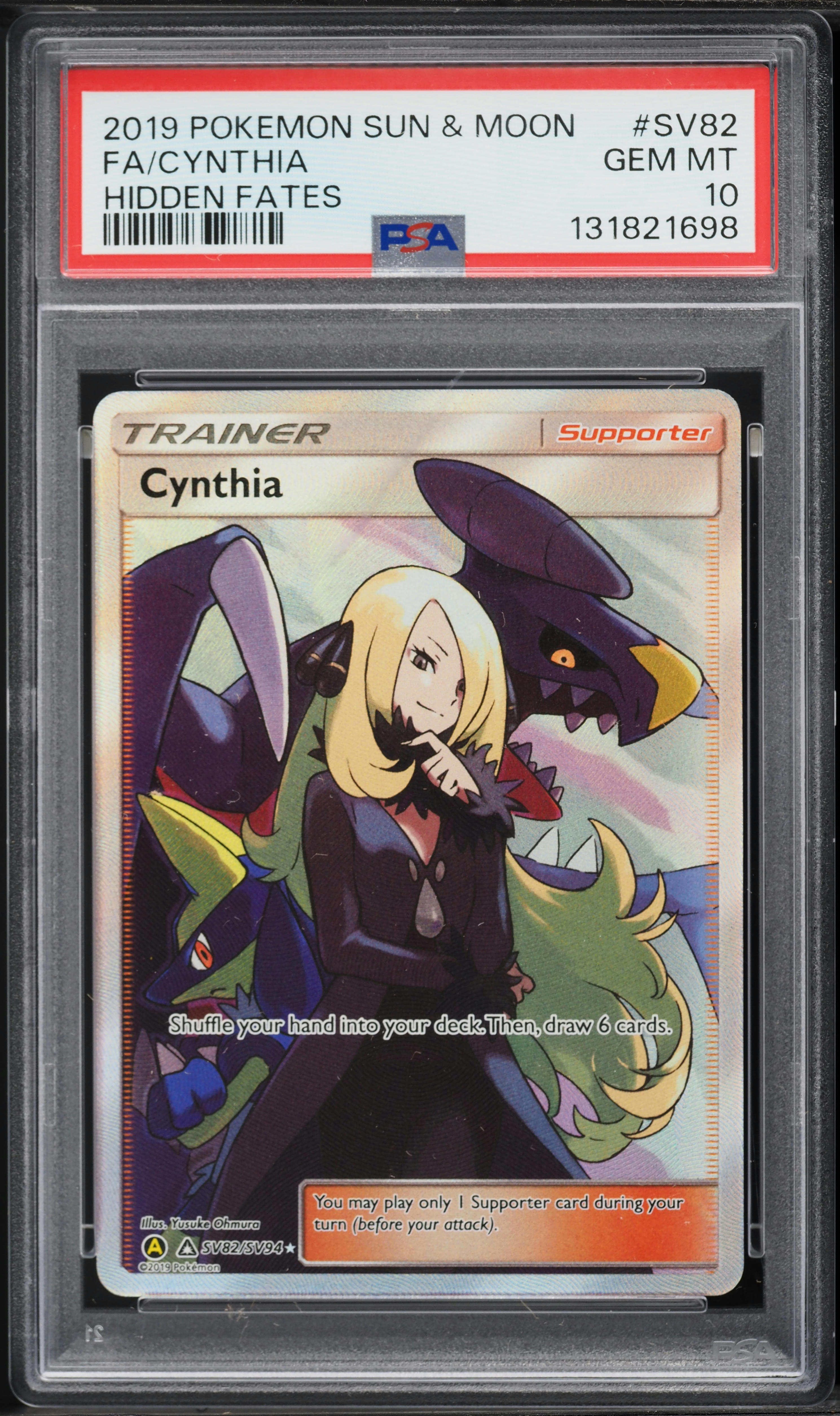 2019 Pokemon Sun & Moon Hidden Fates Full Art Cynthia #SV82 PSA 10 GEM MINT