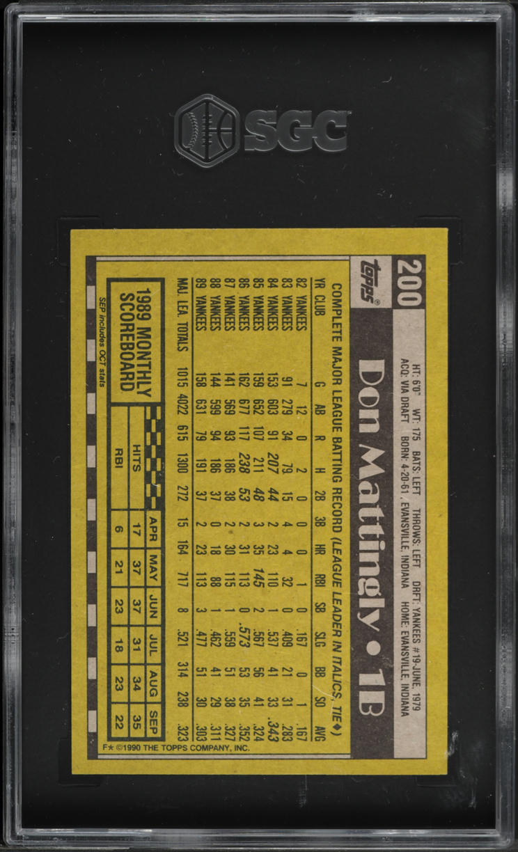 1990 Topps Don Mattingly #200 SGC 8 NM-MT