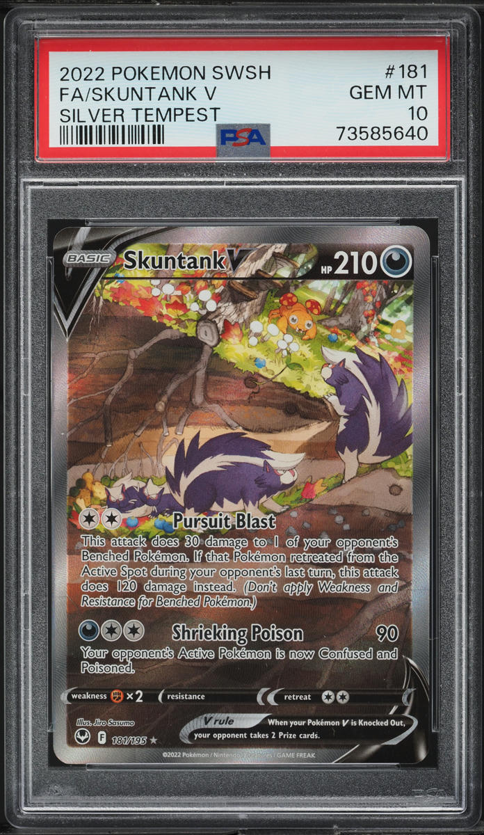 2022 Pokemon Sword & Shield Silver Tempest Full Art Skuntank V #181 PSA 10 GEM MINT