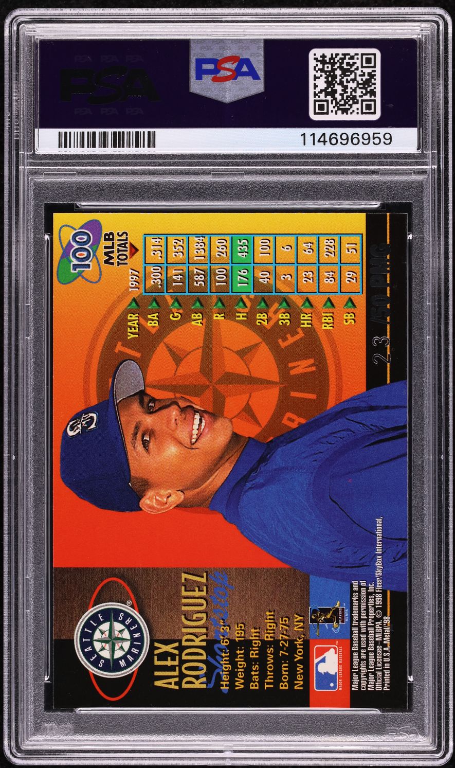 1998 Metal Universe Precious Metal Gems PMG Alex Rodriguez /50 #100 PSA 8.5