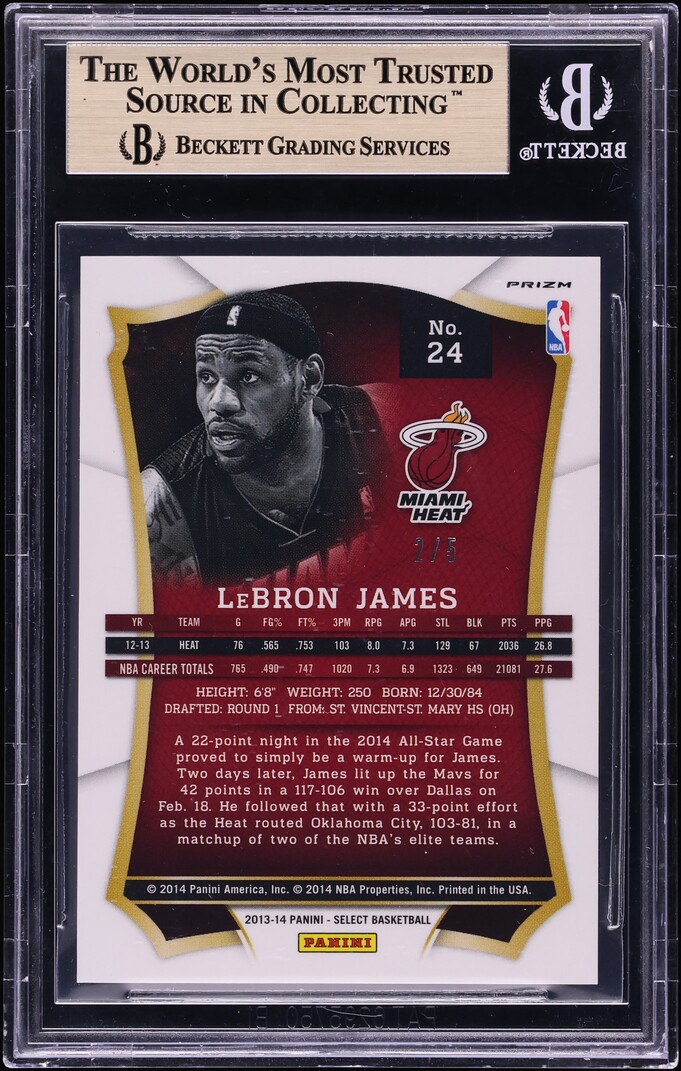 2013 Select Green Prizm LeBron James /5 #24 BGS 9.5 GEM MINT - Photo 2