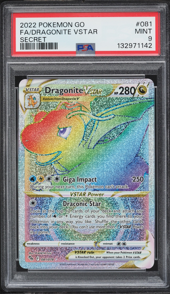 2022 Pokemon Sword & Shield Pokemon GO Rainbow Rare Dragonite VSTAR #81 PSA 9 MINT