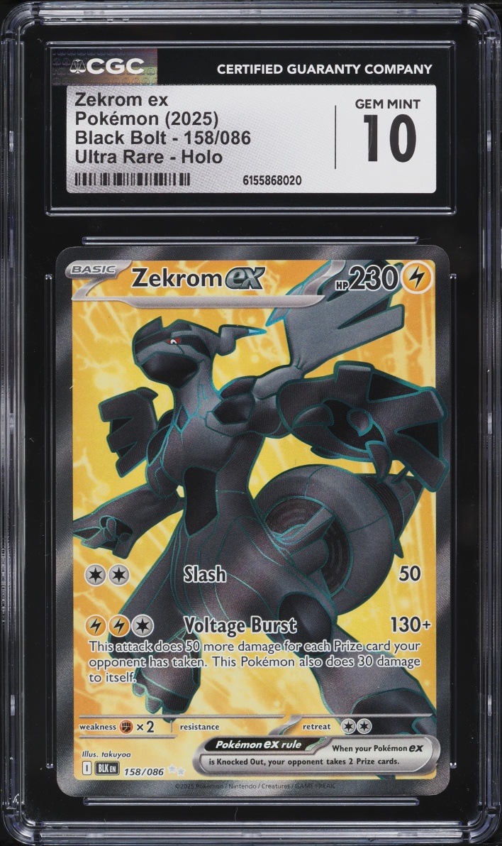 2025 Pokemon Scarlet & Violet Black Bolt Full Art Zekrom EX #158 CGC 10 GEM MINT