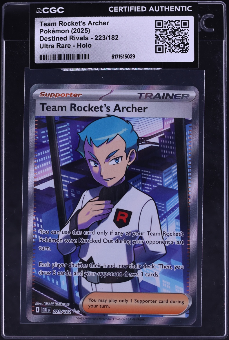 2025 Pokemon Scarlet & Violet Destined Rivals Full Art Team Rocket's Archer #223 CGC AUTH