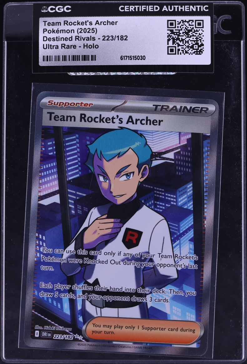 2025 Pokemon Scarlet & Violet Destined Rivals Full Art Team Rocket's Archer #223 CGC AUTH