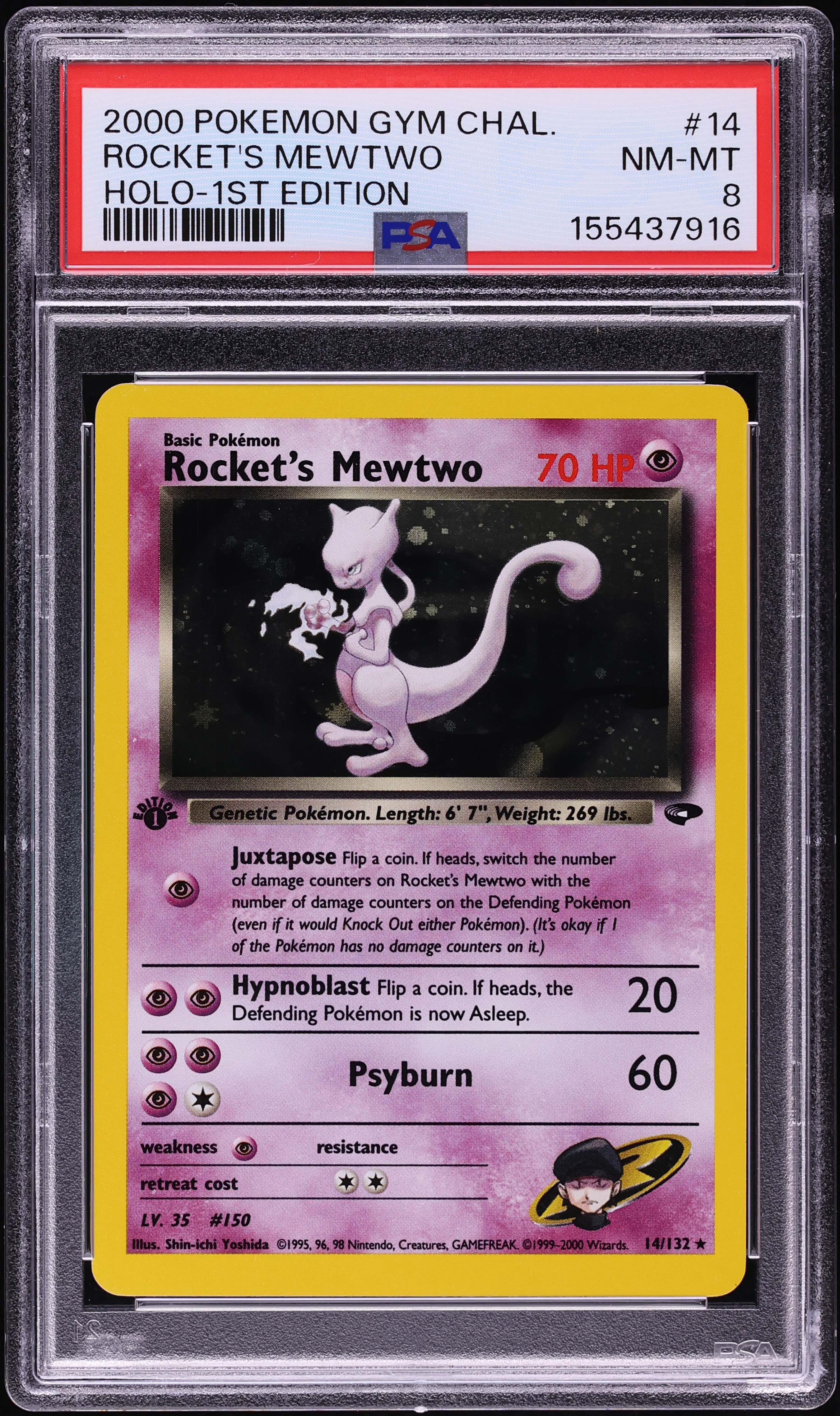 2000 Pokemon Gym Challenge 1st Edition Holo Rocket's Mewtwo #14 PSA 8 NM-MT