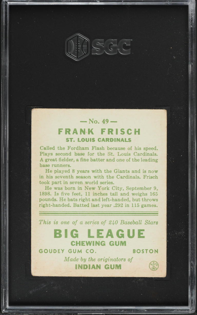 1933 Goudey Frank Frisch #49 SGC 2 GD