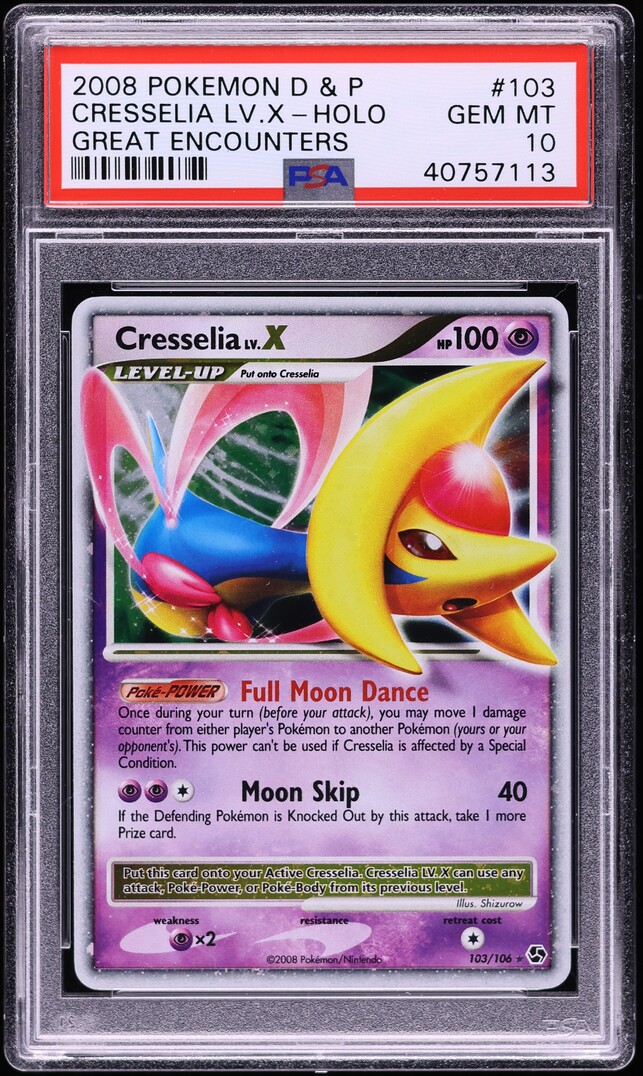 2008 Pokemon Diamond & Pearl Great Encounters Holo Cresselia Lv.X #103 PSA 10 GEM MINT